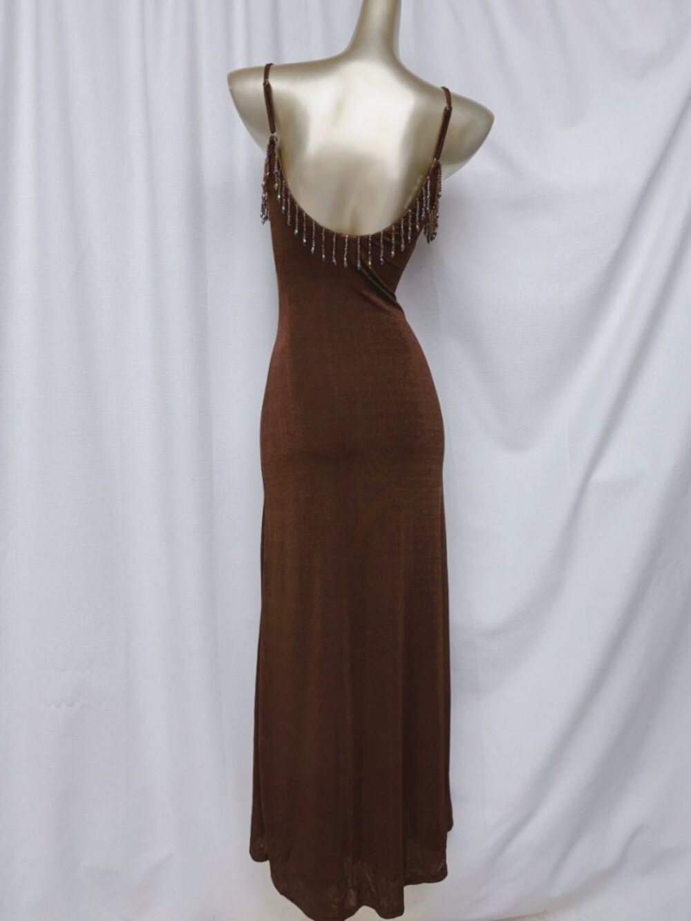 12th Tribe Serenade Espresso Beaded Maxi Dress XS/S/M Cafe Espresso - Picture 9 of 10
